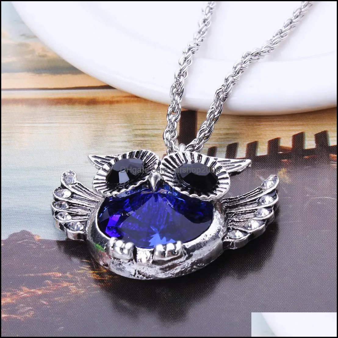 necklaces pendant chain necklace flying owl blue beautifully crystal rhinestone bead fashion pendant necklace carshop2006