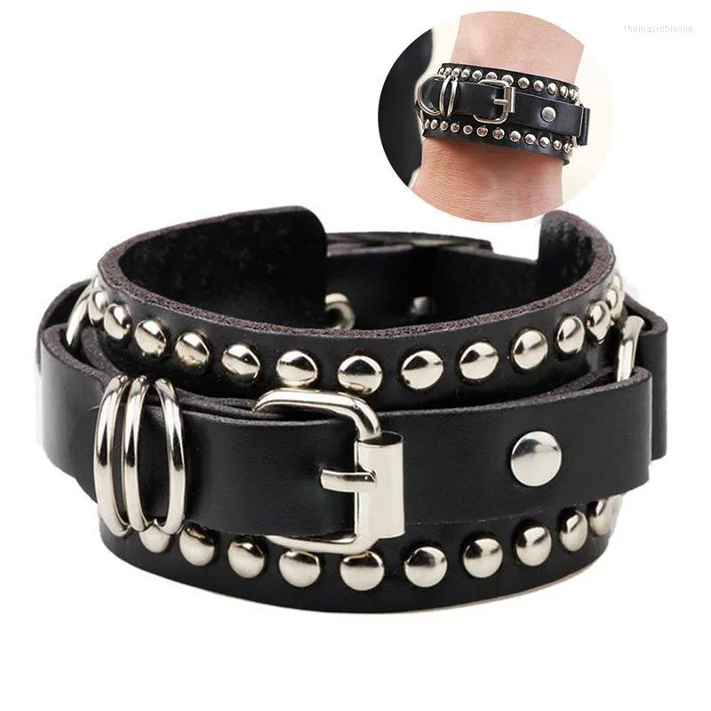 Bracelet en cuir PU Style Punk Vintage, 1 pièce, décor à rivets, fausse manchette unisexe, accessoires de bijoux, chaîne à maillons