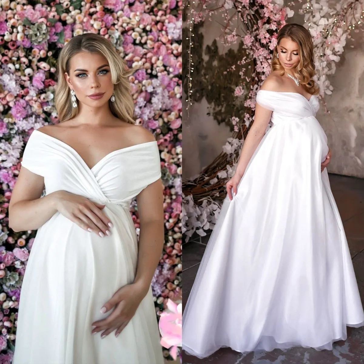 Off the Shoulder Prom Dresses for Pregnant Women 2022 Elegant Bride Maternity Photoshoot Dress Stylish Baby Shower Gowns