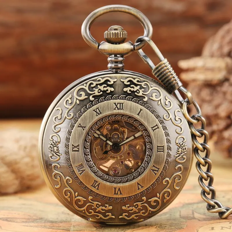 Pocket Watches Luminous Roman Numerals Automatic Mechanical Watch Luxury Retro Pendant Clock Self Winding Antique Timepiece Gifts