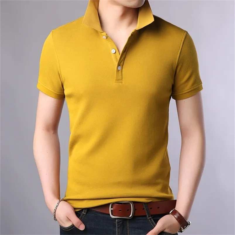 Modemärken polo skjorta mäns 100% bomull sommar smal passform kort ärm solid färg pojkar polos casual mens kläder 220608