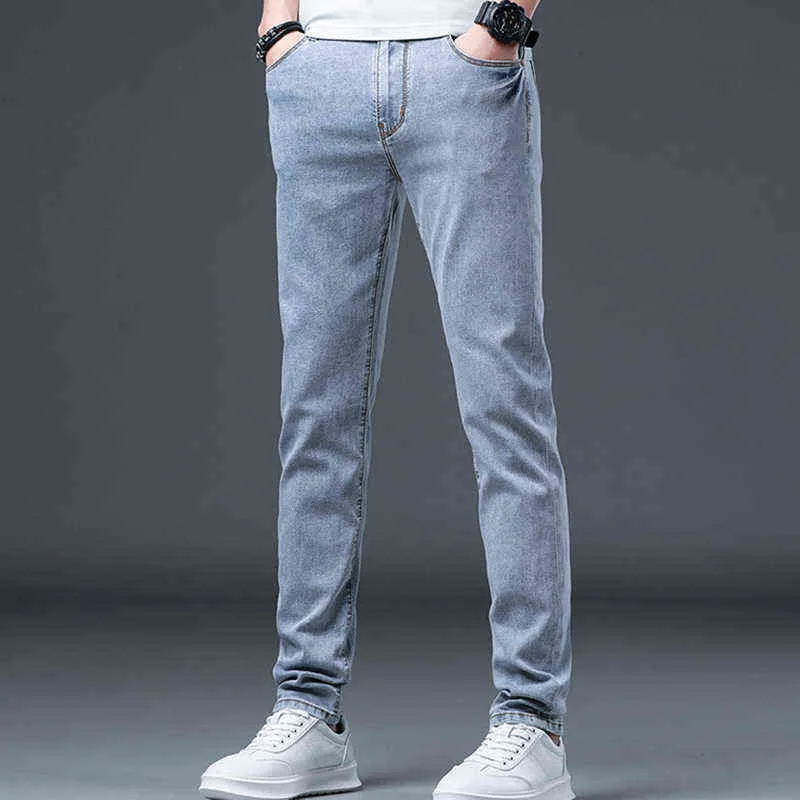 Light Colored Jeans Mens Thin Summer Autumn New Slim Fit Pants Stretch