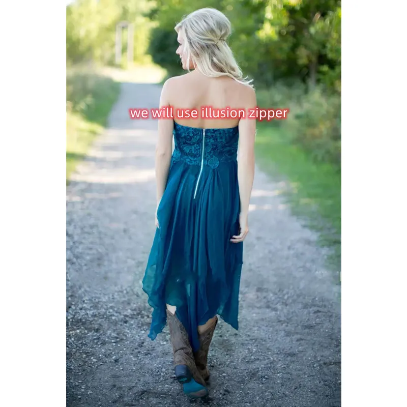 Short Hot Teal Chiffon Teal bridesmaid dresses Short with Lace Ruffles for Wedding, Beach, and Party - High and Low Quality Maid and Honor Gowns under