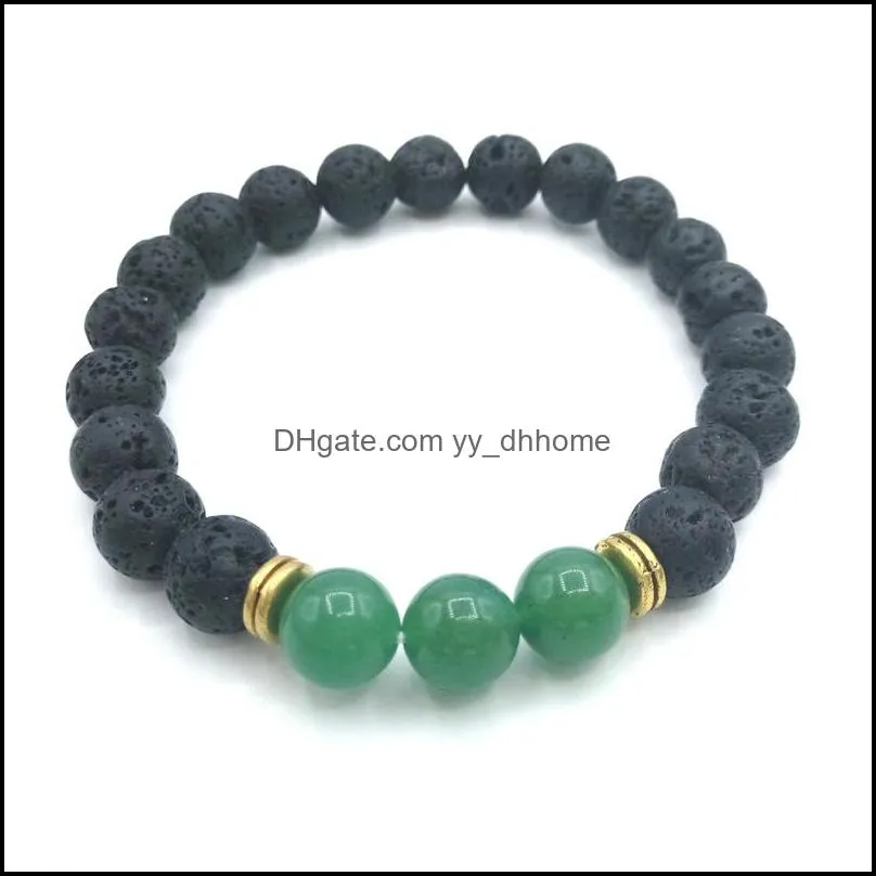 JLN Lava And Gemstone Bracelet Energy Yoga Lapis Green Aventurine Red Agate Imperial Jasper Antique Gold Accessory Bracelet For Gift