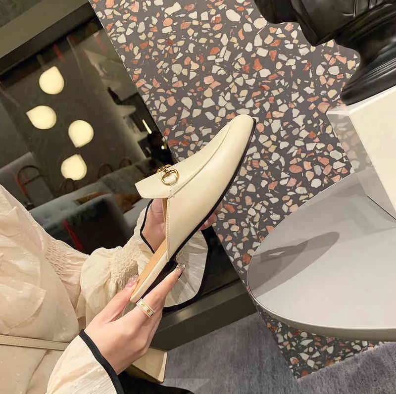 2022 summer new style Muller shoes with horsetail buckle and Baotou, women`s semi slippers, comfortable and versatile, soft sole flat heel Outlet_N9D3