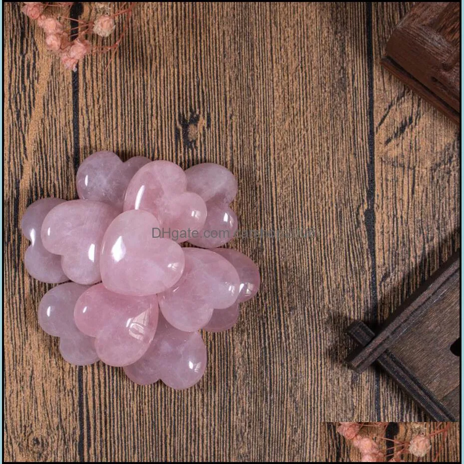 natural pink crystal stone ornaments carved 30*12mm heart chakra reiki healing quartz mineral tumbled gemstones hand home decor