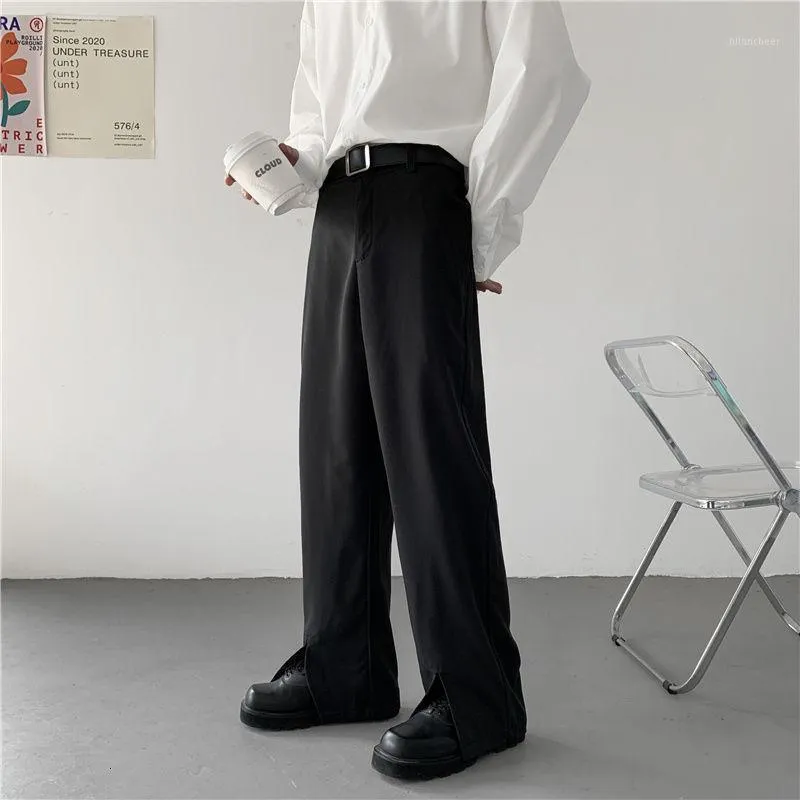 Men's Suits & Blazers Suit Pants Mens Loose Trend Solid Color Wide-leg Straight All-match Casual Split Design Male Clothes Trousers Four Sea