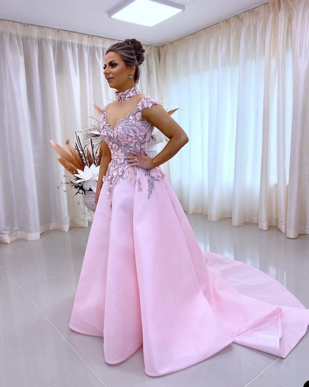 what body type looks good in a line dress Elvira Pink Satin Formal Maxi Dress
