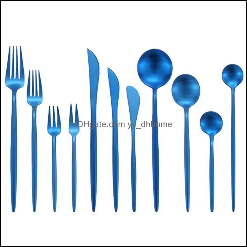 blue cutlery spoon knife fork silverware flatware stainless steel tableware dinnerware