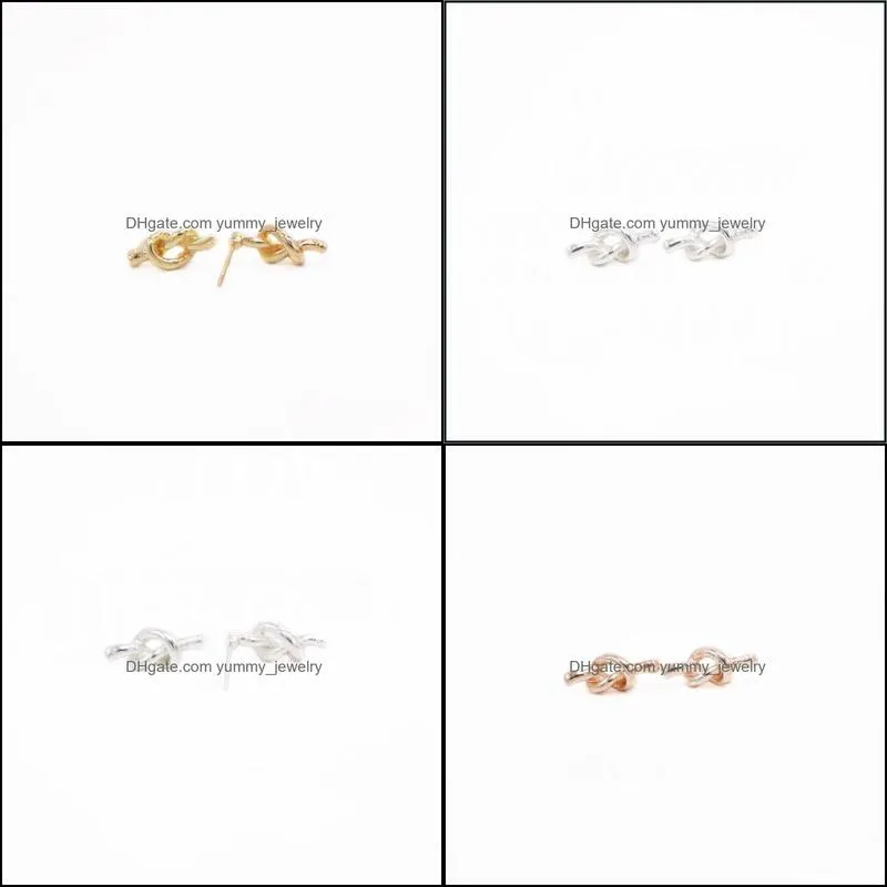 Fashion Small Knot Stud Earring Cute Style Environmental protection material Gold Silver Rose Three Color Optional For Women