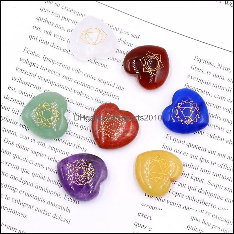 22mm heart love symbol chakra set reiki natural stone crystal stones polishing rock quartz yoga energy bead chakra healing sports2010