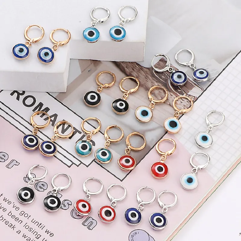 Orecchini pendenti Turchia Evil Eye per donna Occhi policromi rossi blu Anello per orecchio Evil Eye con montatura in rame