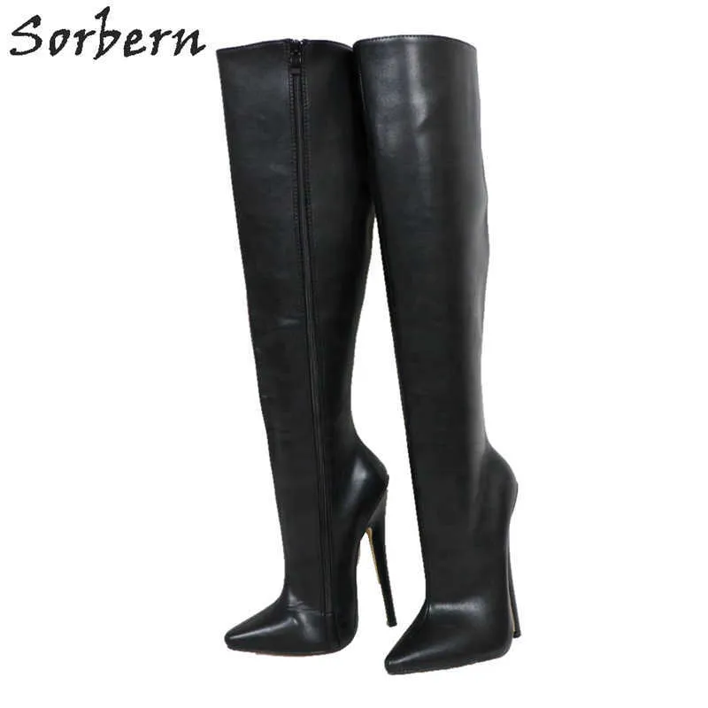 Sorbern Hard Shaft Knee High Boots Women Custom Wide Ben Calf Boots Unisex Stor Storlek 18cm Stiletto Vegan Stövlar Personifierad Shaft