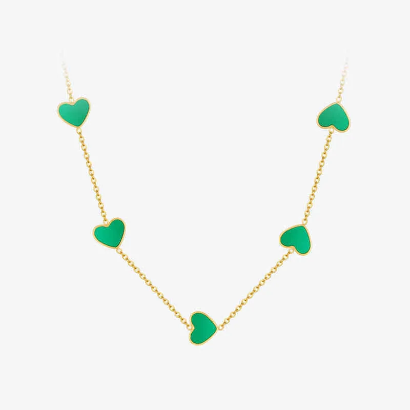 Enfashion Pink Green Hearts Necklace For Women Gold Color Charms Necklaces Stainless Steel Jewelry Gift P J220613