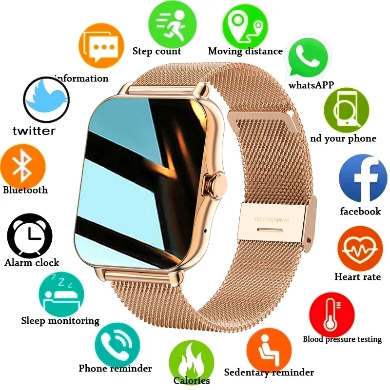 Nieuw kleurenscherm Smart horloge Dames heren Full touch fitness tracker Bloeddruk slimme klok dame smartwatch Dames + Box