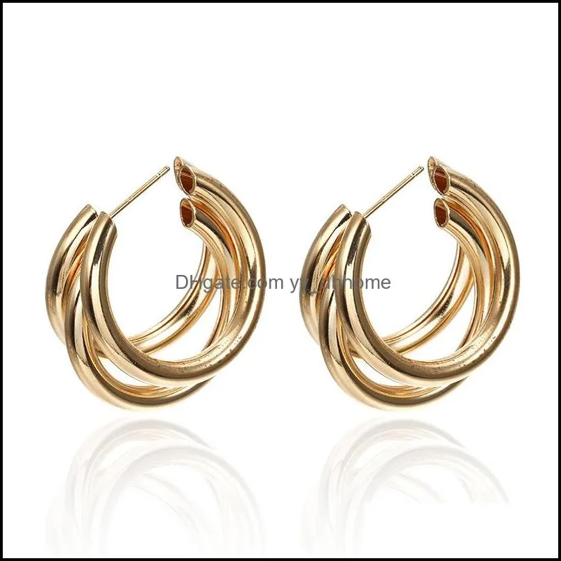 New Simple Design C-Shape Earrings Metal Wind Letter Round Shape Hoop Earrings For Women Silver Gold Bridal Fashion Jewelry Wholesale