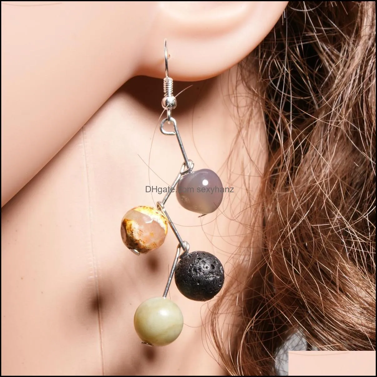 2Styles Natural stone 10MM Lava Stone Dangle Earrings Essential Oil Diffuser Volcanic Earrings for Women Aromatherapy Jewelry