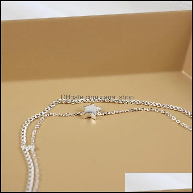 Real 925 Sterling Silver Ankle Bracelet Fine Jewelry Double Layers Star Charm Anklets For Women Girls Lovely Gift YMA013