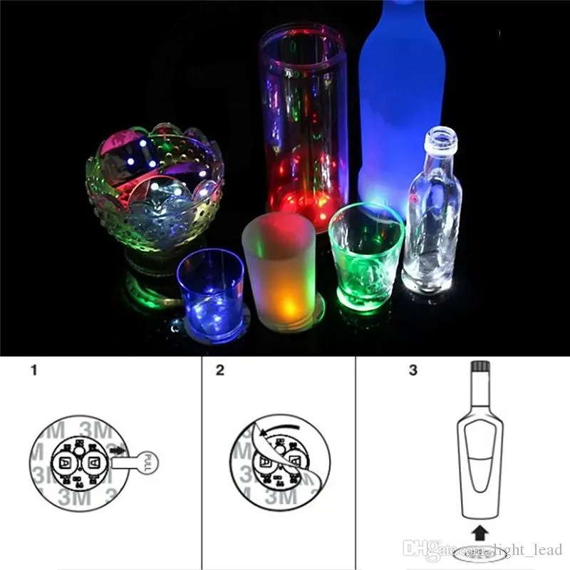 6cm LED Bottle Stickers Coasters Light 4LEDs  Sticker Flashing led lights For Holiday Party Bar Home Party Use