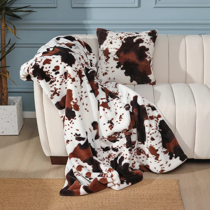 Impressão de vaca lance ins pele animal grosso macio quente cobertores para cama sofá capa escritório ar condicionado almoço pausa xale crianças adultos 2202b