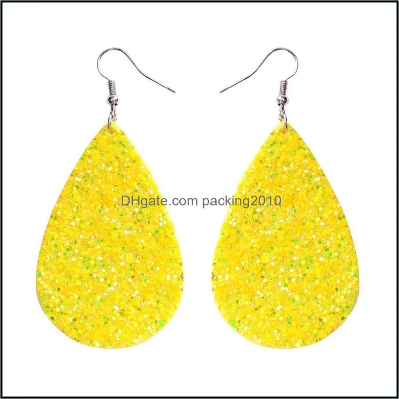 pu leather glitter earrings pendant fashion sparkly sequin dangle ears ring teardrop pendants earring for women birthday gifts 24 color