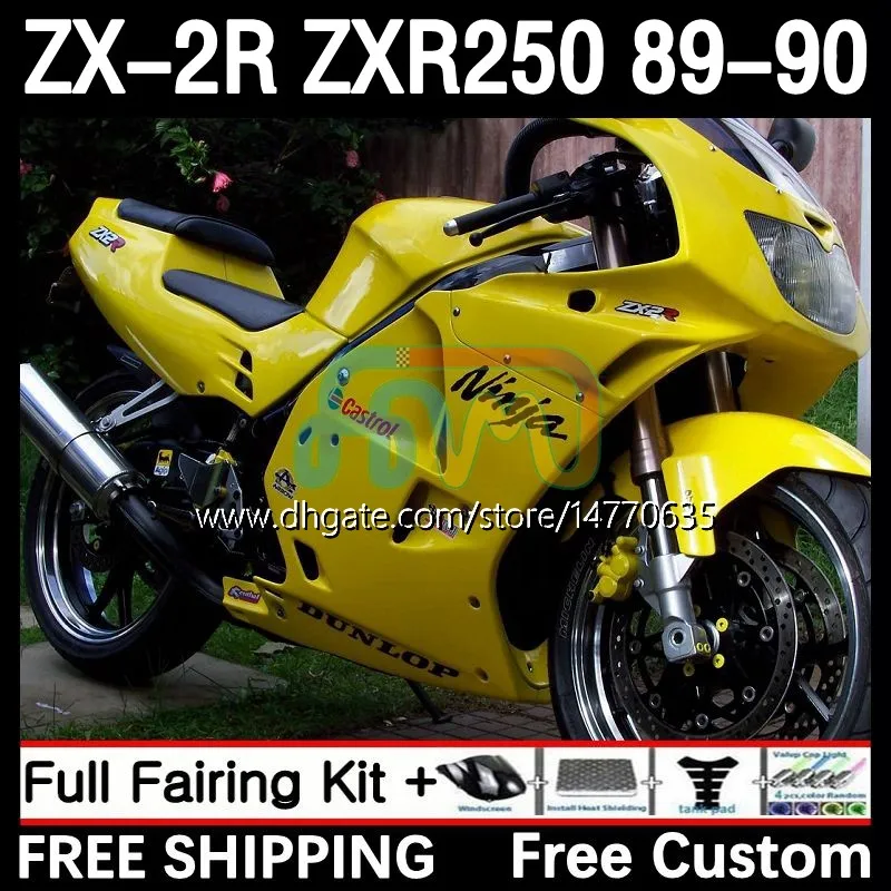 가와사키 닌자 ZX 2R 2 R R250 용 전신 키트 ZXR 250 ZX2R ZXR250 1989 1990 차체 8DH.3 ZX-2R ZXR-250 89-98 ZX-R250 ZX2 R 89 90 오토바이 페어링 라이트 노란색