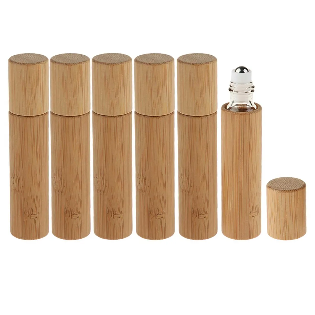 Bouteille d'huile essentielle de bambou de 3/5/10 ml avec intérieur en verre et conteneur de bouteilles de parfums de voyage de boule de rouleau d'acier inoxydable