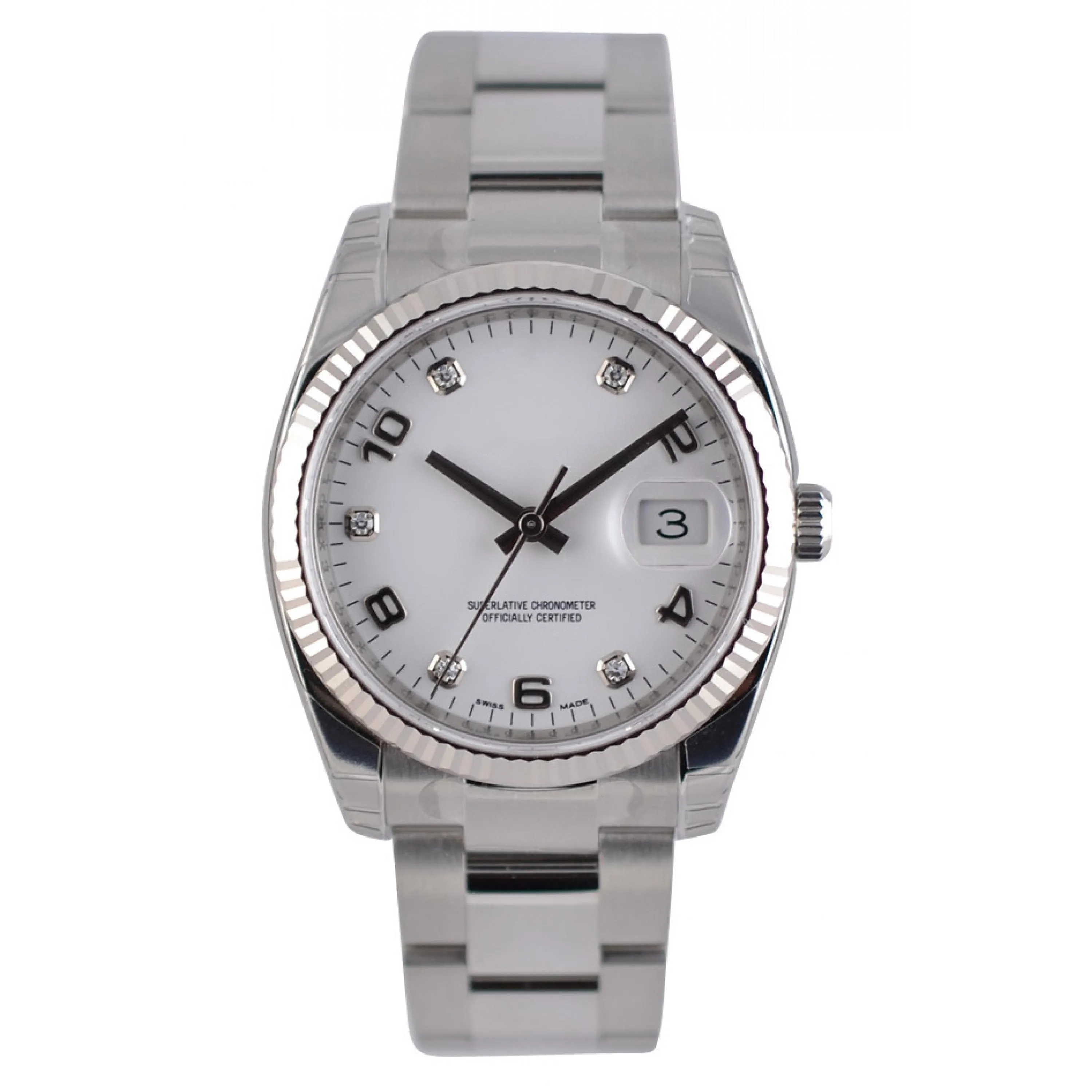 Wysokiej jakości azjatyckie zegarek 2813 Sports Automatyczne zegarki mechaniczne 36 mm White Dial moda arabska cyfr hour markery luksusowe zegarki damskie szafirowe szkło 115234