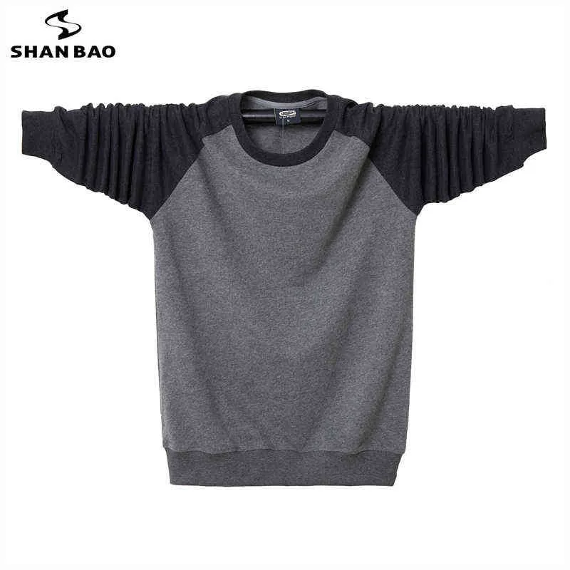 Men's autumn long-sleeved T-shirt fashion stitching design T-shirt loose casual round neck cotton pullover large size 5XL 6XL T220808