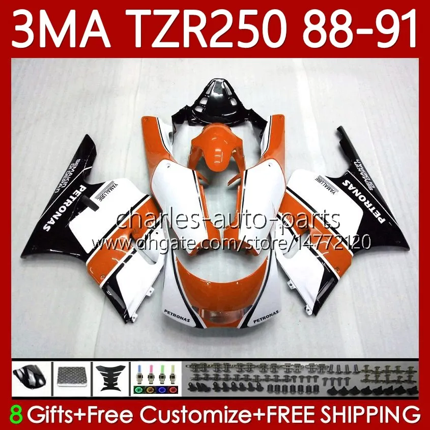 Kit de carrosserie pour YAMAHA YPVS 3MA TZR250RR TZR250R 1988-1991 Corps 115No.124 TZR250 Orange Blanc TZR 250 TZR-250 R RS RR 88 89 90 91 TZR250-R 1988 1989 1990 1991 Carénage OEM