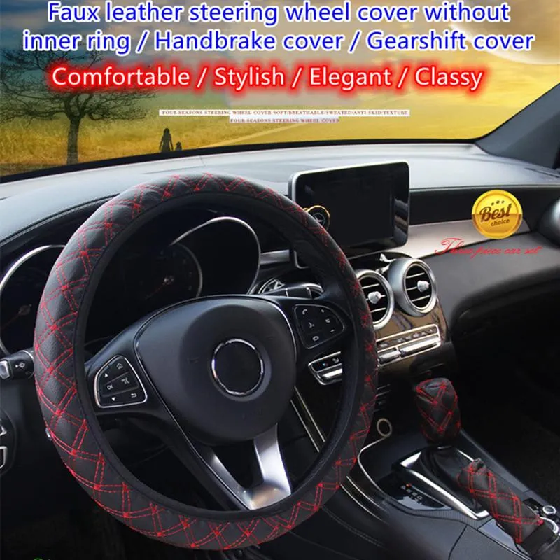 Steering Wheel Covers Faux Leather Universal 38cm Cover Gear Handbrake Without Inner Ring For Four Seasons Car Accessories