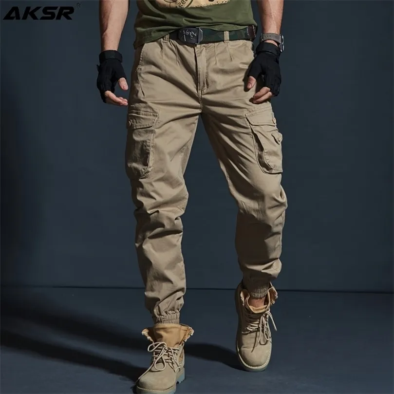 AKSR Herr Hip Hop Streetwear Cotton Cargo Pants Stor storlek Flexibel Tactical Harem Pants Militära byxor joggar Sweatpants 201126