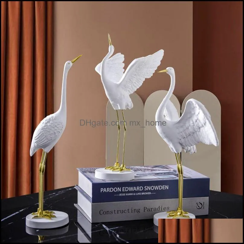 nordic simulation resin red crowned crane craft modern decorative objects figurines living room ornaments wedding decoration props home