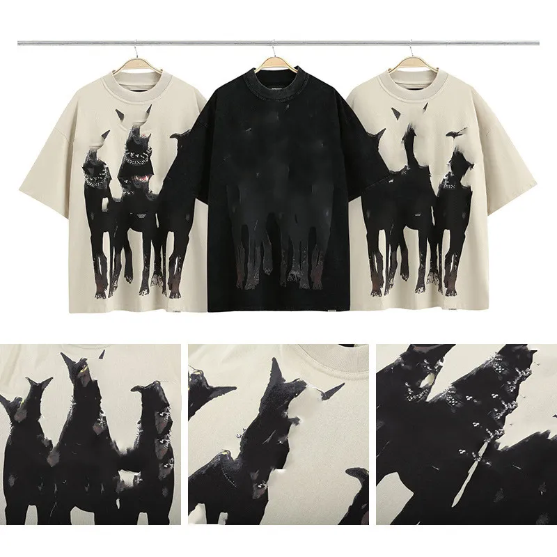 Maglietta Luxury T Shirts Dog Print Washed Short Sleeve European American Tshirt Men's Summer T-shirt Shirt PHOLESALE DESIGNER SKIRT KLÄNNINGAR MENS SHORTS CAMISETA