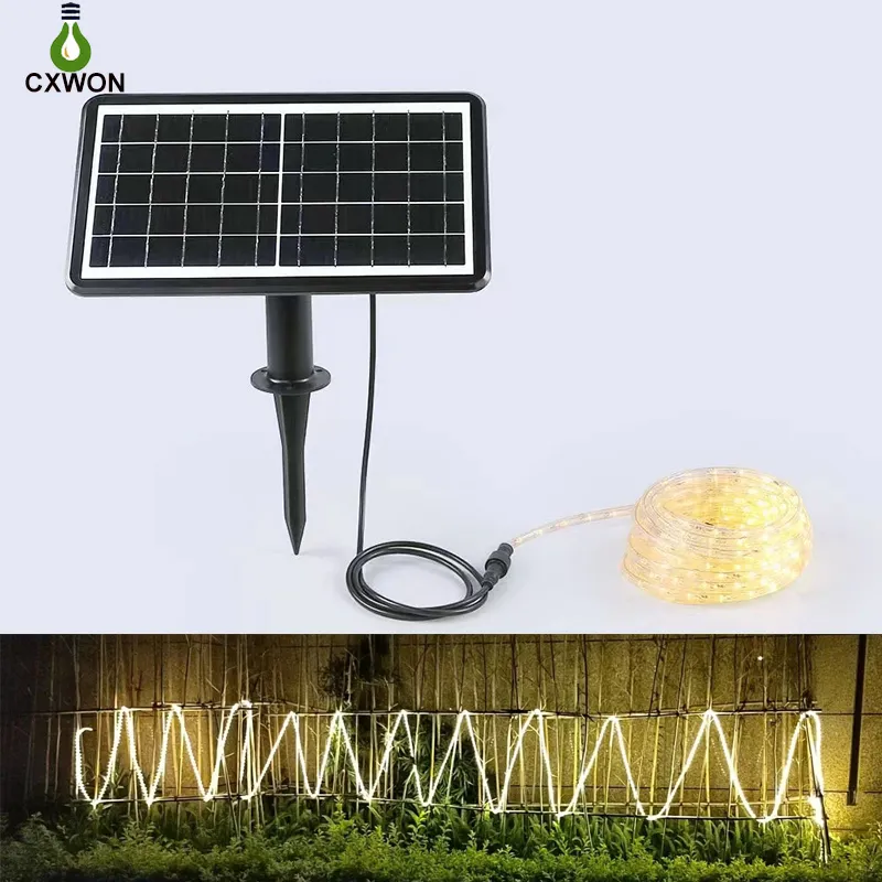 La ficelle de tube de corde à énergie solaire allume la grande batterie extérieure 1000mAh 32Ft 65Ft 300LEDs lampes de fée imperméables blanc chaud jaune pour la décoration de cour de Noël de jardin