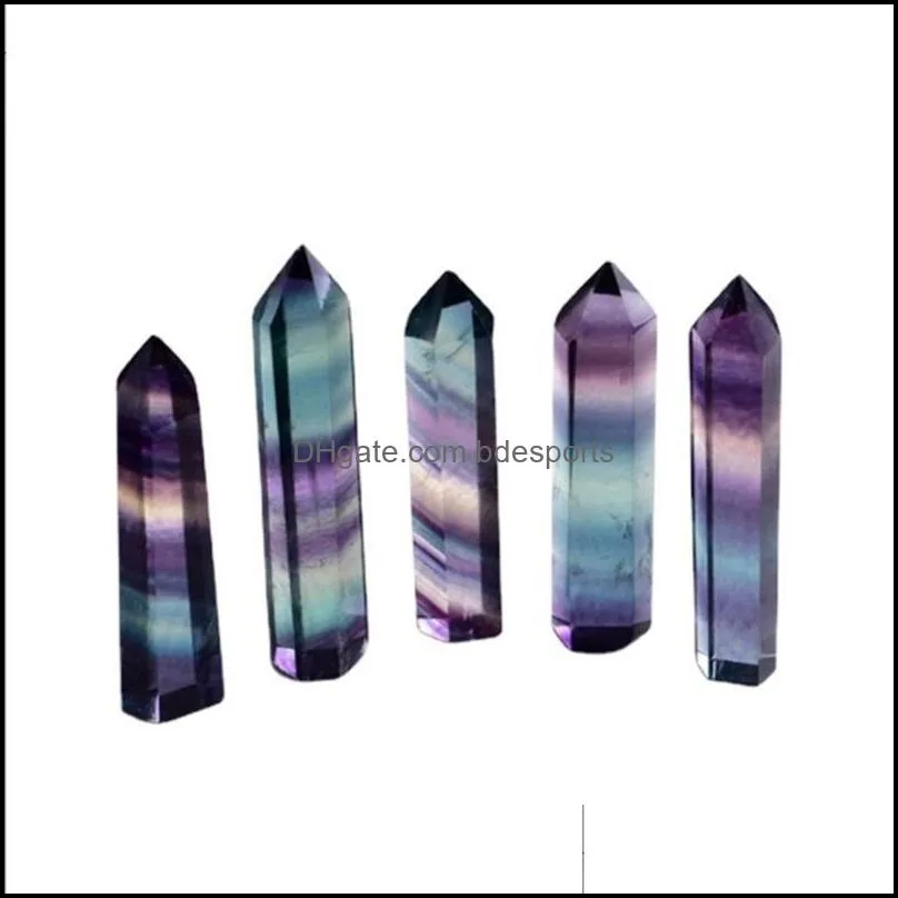 Arts Rainbow Crystals fluorite Tower Quartz Points Natural Stripe Point Reiki Crystal Obelisk Wand Healing Chakra Stone