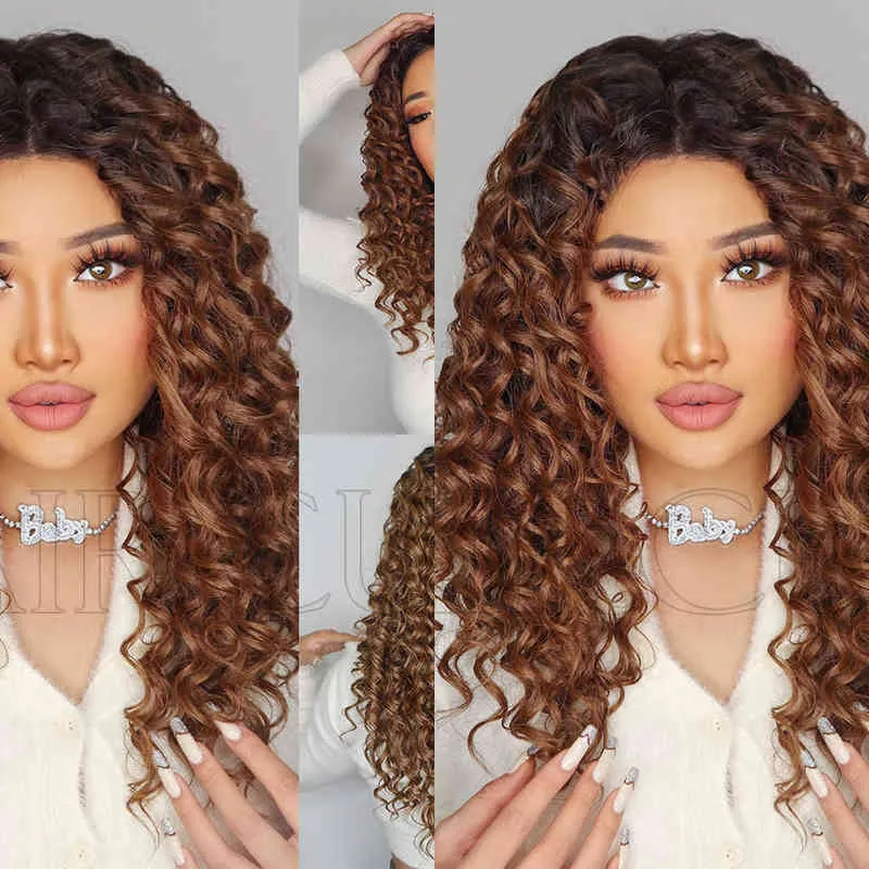 Wigs Women Synthetic Wigs New Arrivals Medium Split Brown Full Head Small Curly Wig Women's Lace 13X5X1lace 220601