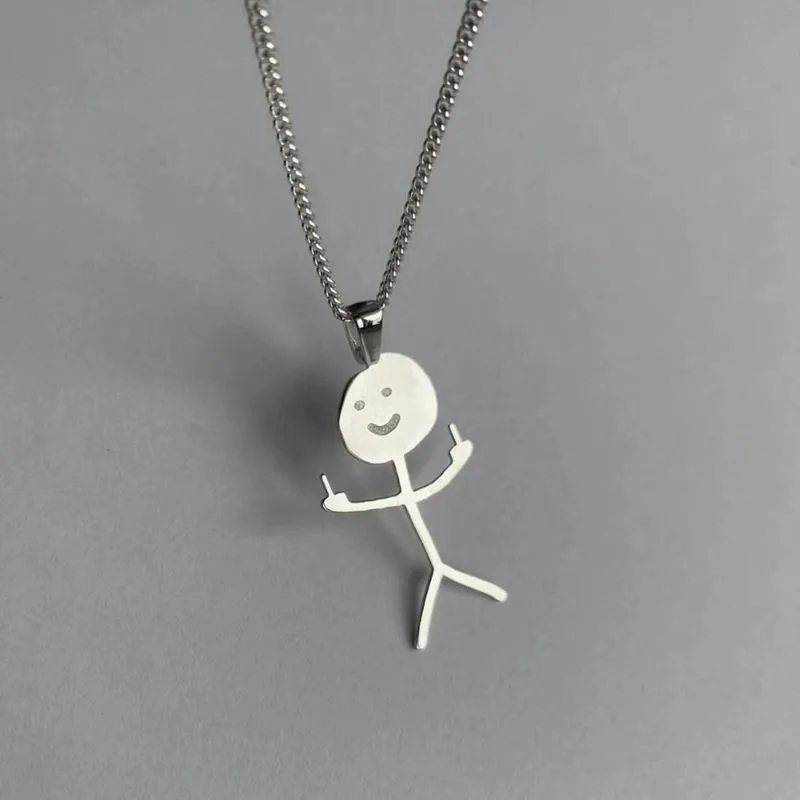 Chains Stainless Steel Funny Doodle Necklace For Women Trendy Graffiti Personalized Hip Hop Men Accessories Male 2022Chains