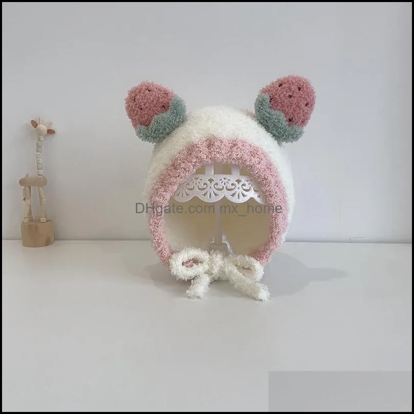 m329 fruit cartoon ear wool soft loop knitted hat infant baby kid warm caps children beanies boys girls hats