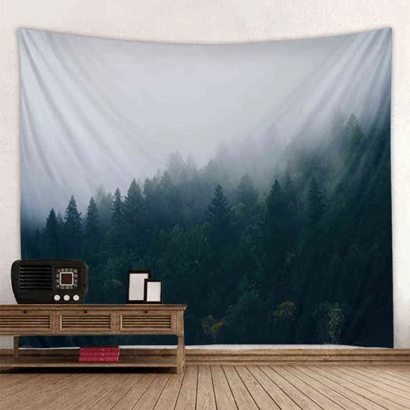 Beautiful Fog Forest Landscape Print Hippie Wall Bohemian Rugs Mandala Art Decoration Carpet J220804