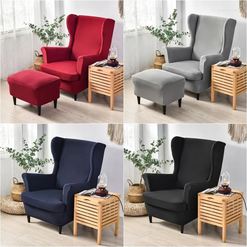 Housses de chaise couleur unie bras incliné roi couverture arrière fauteuil élastique Wingback aile canapé Stretch ProtectorChair