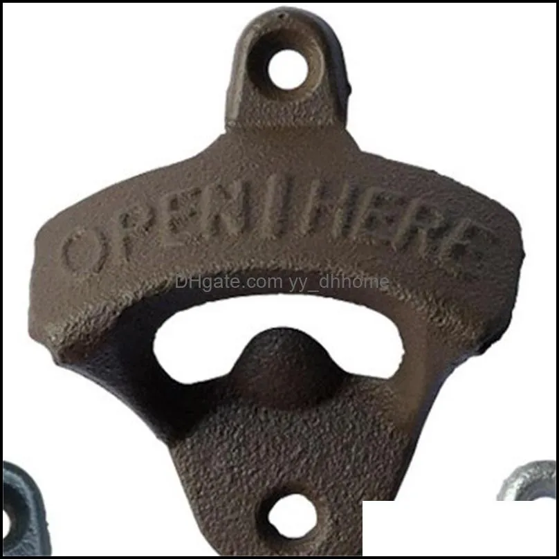 Wall Mounted Bottle Opener Open Here Cast Iron Beer Originality Strong Durable Home Furnishing Bottles Openers Retro Portable 2 5lj F2