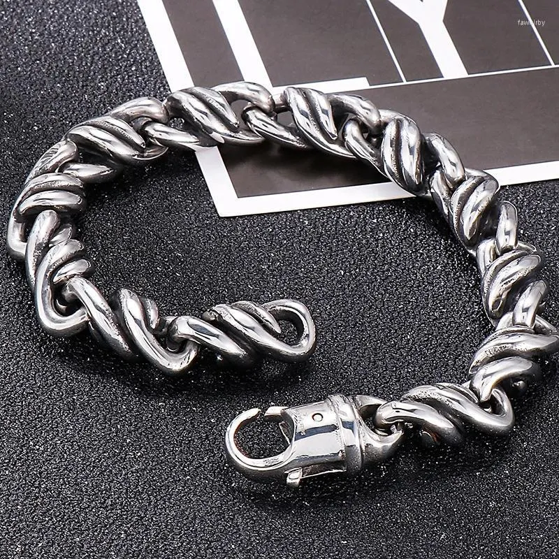 Łańcuch link vintage metalowa bransoletka mężczyźni solidne stali nierdzewne męskie zespoły bransoletki masulina męska biżuteria mannen armband Fawn22