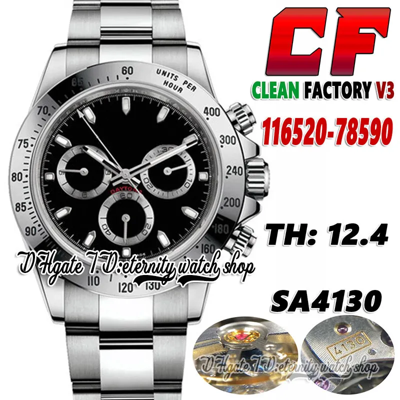 2022 Clean V3 CC116520 Cal.4130 CF4130 Хронограф Автоматические мужские часы TH: 12,4 мм черный циферблат SS+ 904L браслет из нержавеющей стали Super Version Watches WS116500