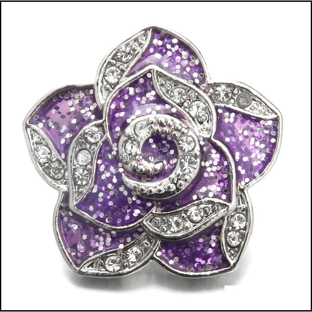 New Flower Snap Button Jewelry Rhinestone Lotus Flower 18mm Metal Snap Buttons Fit Snap Bracelet Bangle Button Jewelry