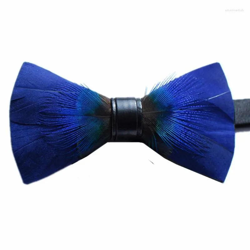 Pajaritas novedad azul pluma natural corbata corbata para hombres boda PartyBow Emel22