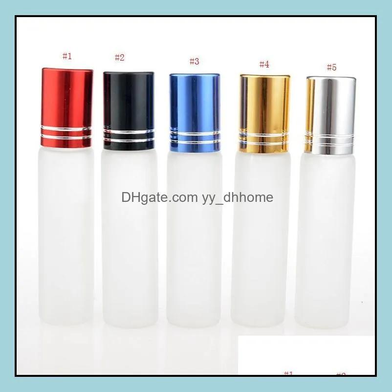 500pcs/lot 10ml frosted glass roll on  oils perfume bottles stainless steel roller ball 1/3oz sn3295