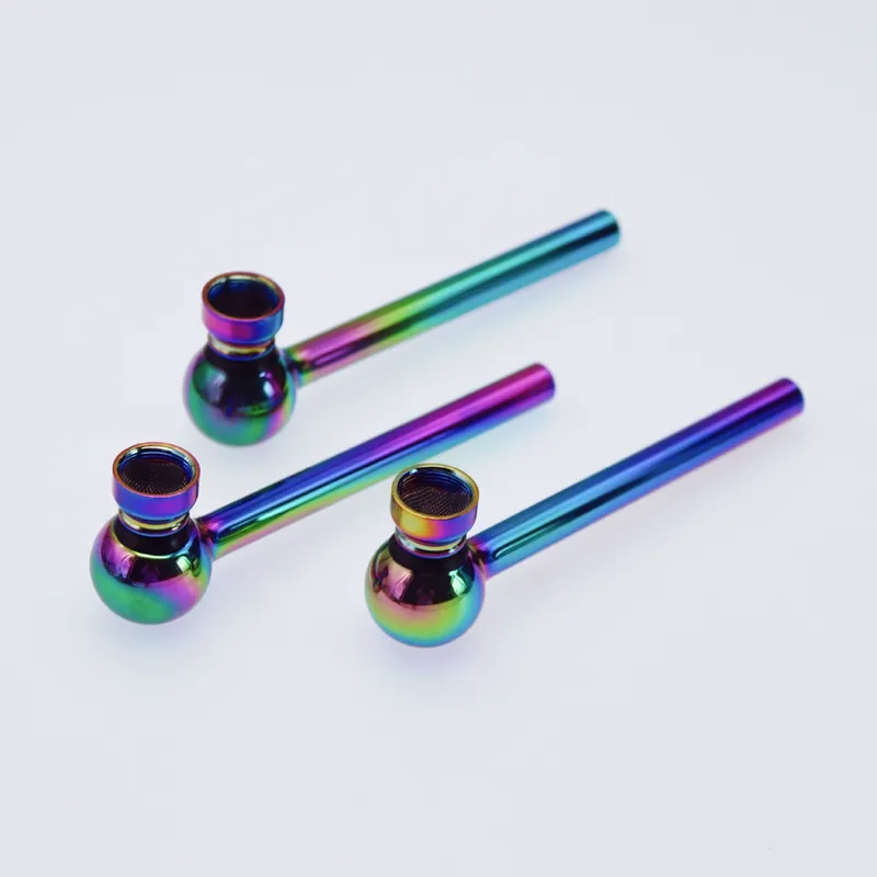 Coloré arc-en-ciel grand placage tuyau Pyrex verre sec herbe tabac bol en métal brûleur à mazout tuyaux tube ongles conseils porte-cigarette portable fumer handpipes DHL gratuit