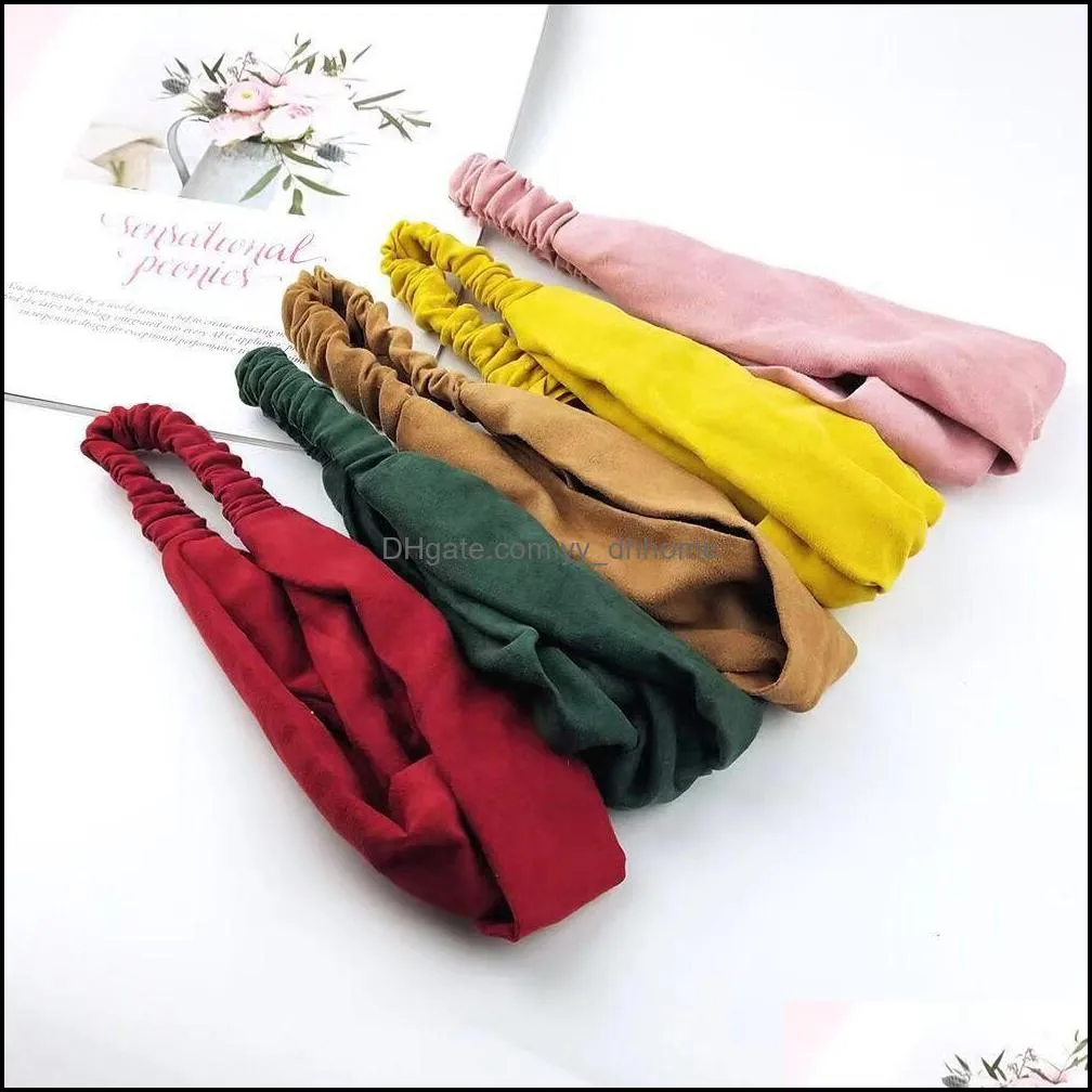 Women Summer Suede Headband Vintage Cross Knot Turban Elastic Hair Bands Soft Solid Girls Hairband Headwear Hair Accessories