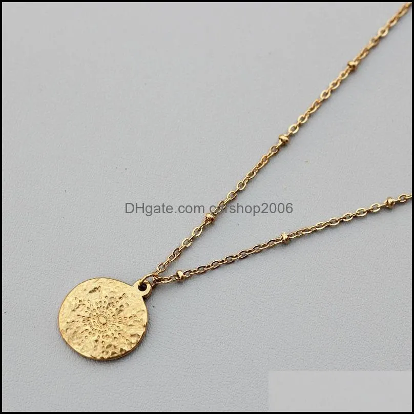 Anhänger Halsketten Anhänger Schmuck Geschnitzte Goldmünze Halskette Für Frauen Mädchen Männer Edelstahl Einfache Dhzmb
